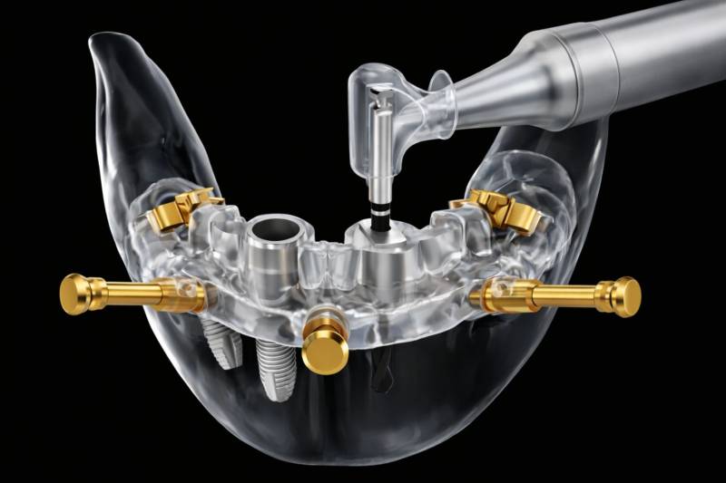 Chirurgie implantaire guidée flapless à Marseille : pose d’implants dentaires sans ouverture de la gencive grâce à un guide chirurgical